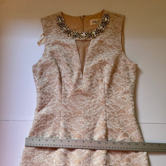 Eliza J Dress Embellished Lace Sheath Ivory Lined Wedding Neutral Floral Sz 6 - Picture 10 of 16